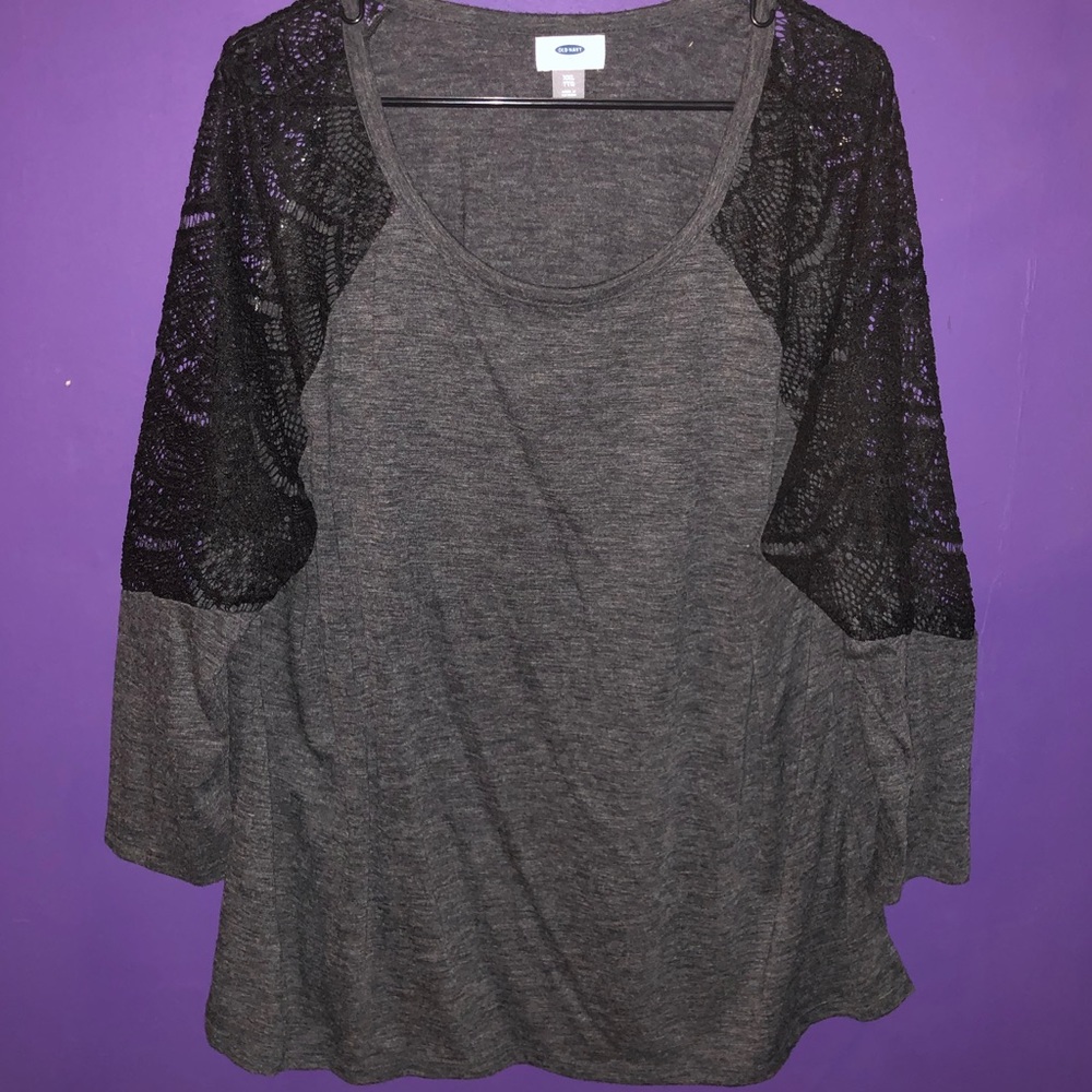 Gray with Black Lace Top